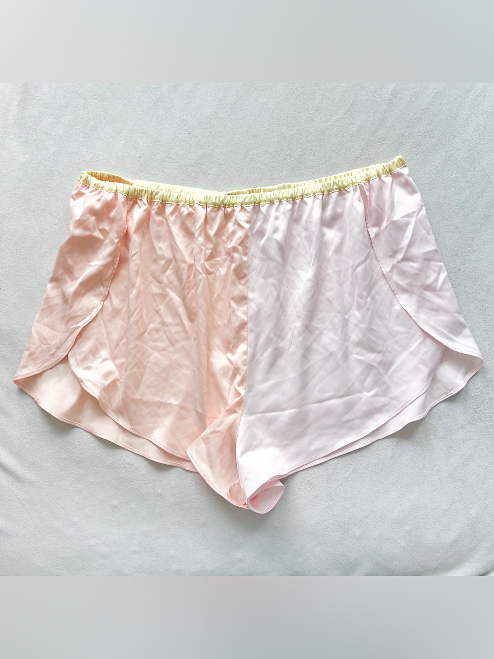 Honeydew Intimates Two-Tone Pink Satin Sleep Shorts with Yellow Waistband